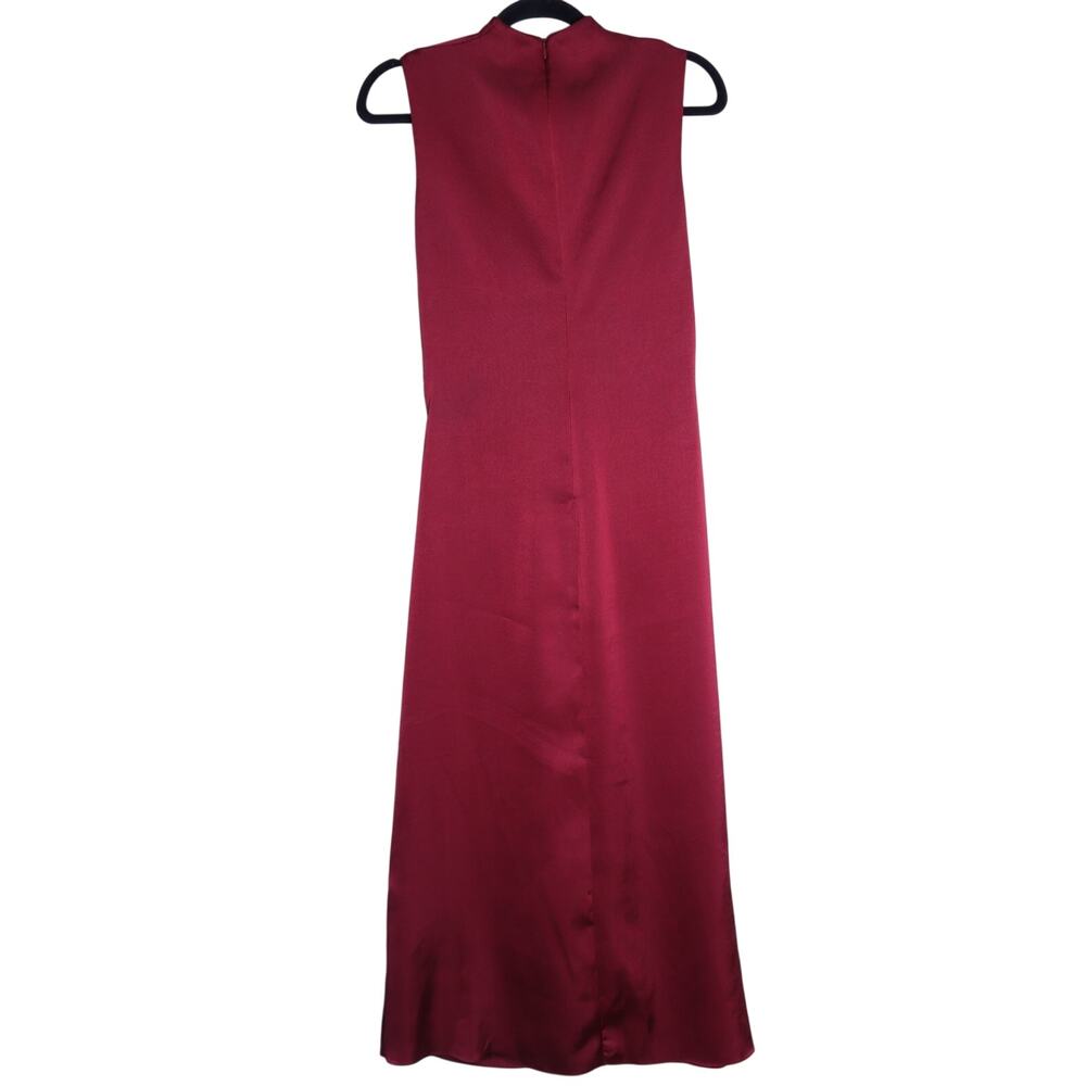 SANDRO Red Titanic Midi Dress Ruched Satin Bordeaux Sleeveless Women's 36/US 4 - Picture 3 of 11
